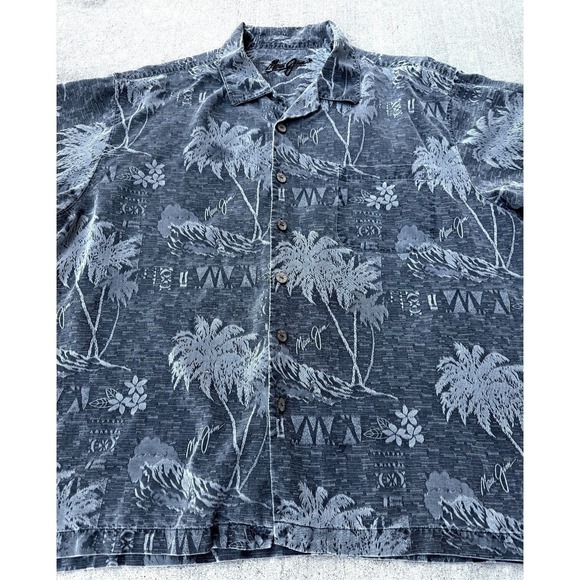 Maui Jim Hawaiian Surf Shirt 2XL 100% Silk Gray Button Up Resortwear Aloha Beach - Picture 3 of 11
